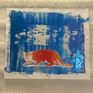 Handcrafted painted art orange kitty cat signed by artist O.J. Rutt 16 1/2 x 14”